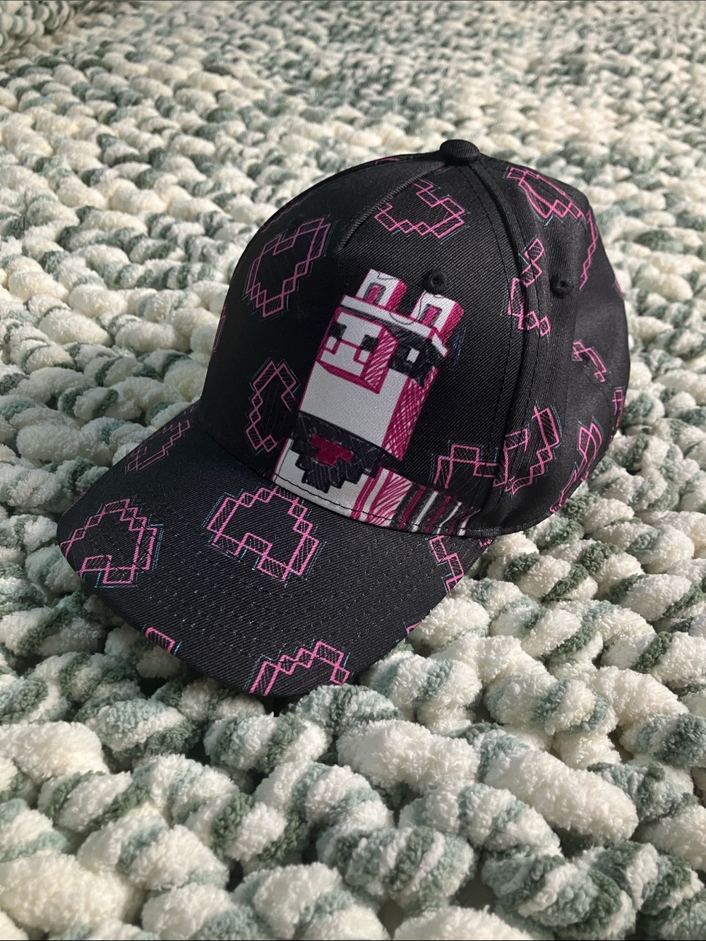 Minecraft Llama Pixel Heart Black Pink Baseball Cap Strap Back Hat Adjustable Y